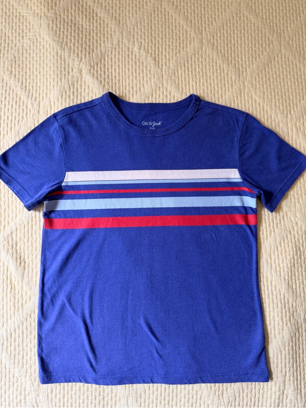 Cat & Jack Royal Blue Short Sleeve Tee with White, Light Blue and Red Stripes